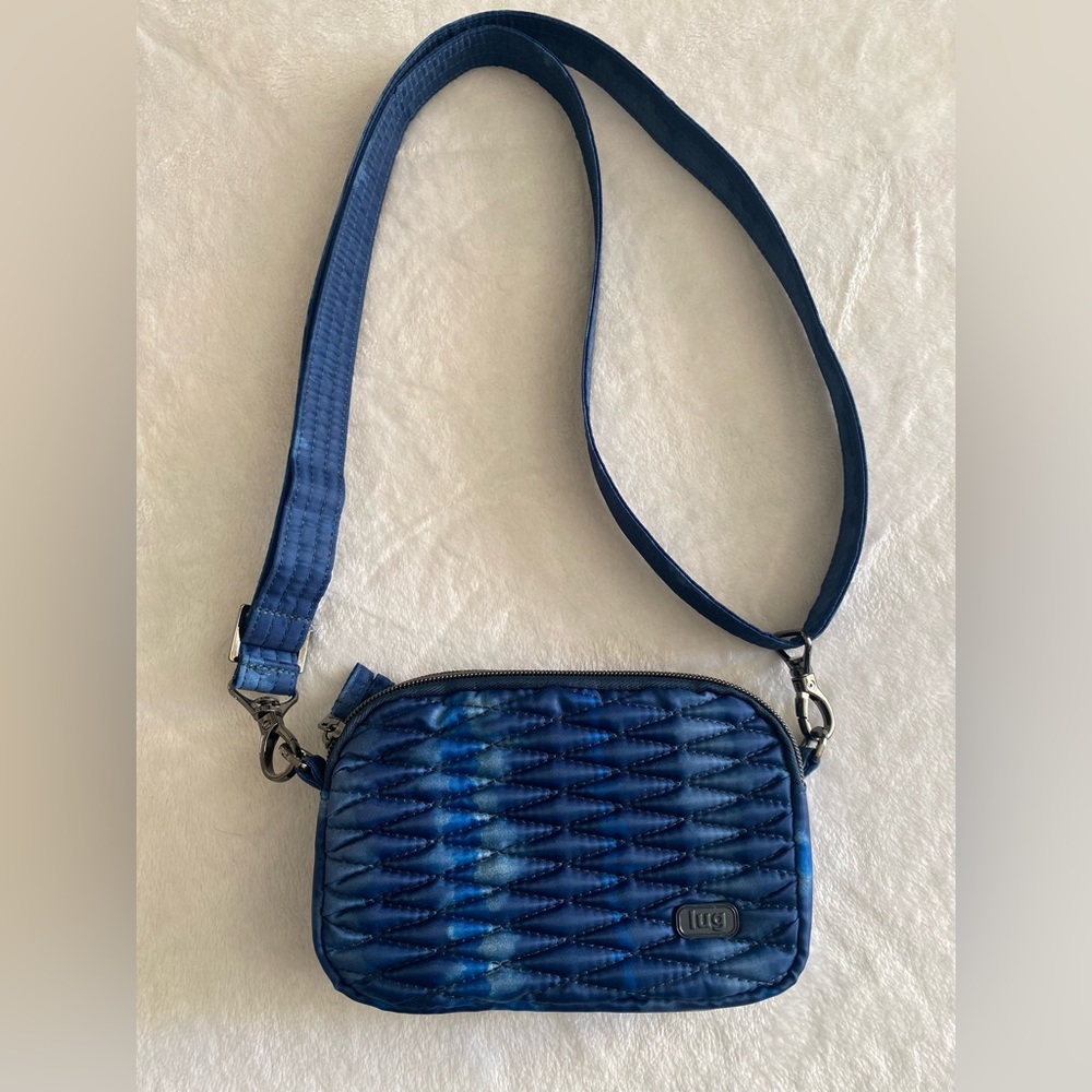 Lug Blue Textured Crossbody Bag with Adjustable Strap